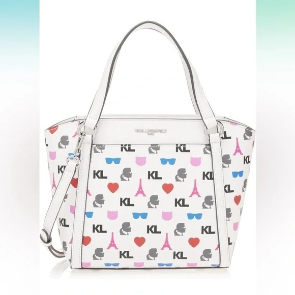 Karl Lagerfeld Paris Iris Tote Handbag, crossbody strap White multi - Picture 4 of 14
